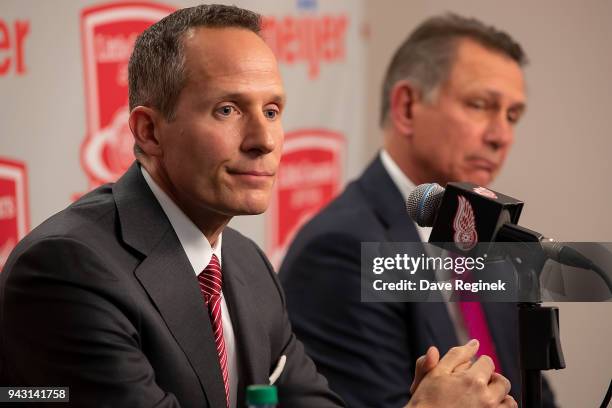 Christopher Ilitch, President and CEO, Ilitch Holdings, Inc. Governor, President and CEO, Detroit Red Wings holds a press conference announcing the...