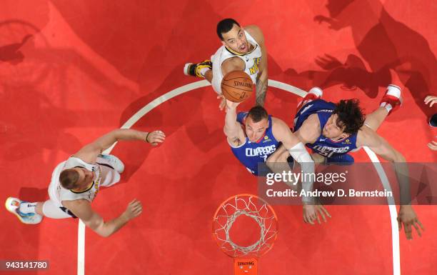 Sam Dekker of the LA Clippers dunks against the Denver Nuggets on April 7, 2018 at STAPLES Center in Los Angeles, California. NOTE TO USER: User...