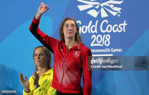 Taylor Ruck of Canada is seen during the Women's 50m Freestyle final during Swimming on day three of the Gold Coast 2018 Commonwealth Games at Optus...