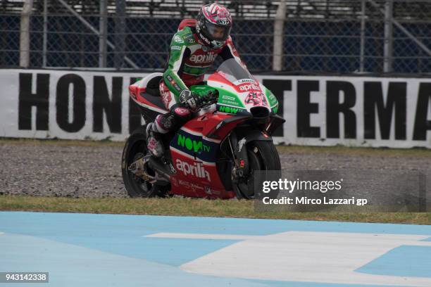 Scott Redding of Great Britain and Aprilia Racing Team Gresini rides out of track during the qualifying practice during the MotoGp of Argentina -...