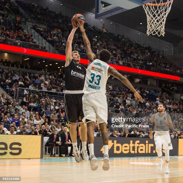 Trey Thompkins during Real Madrid victory over Brose Bamberg in Turkish Airlines Euroleague regular season game celebrated at Wizink Center in Madrid...