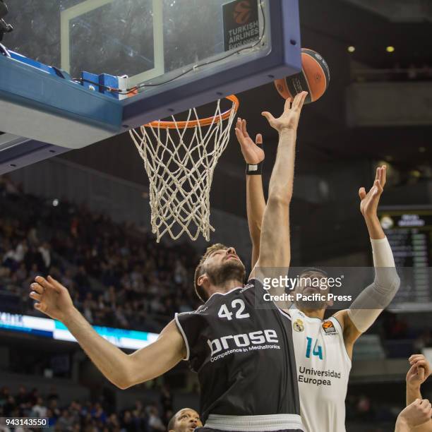 Dejan Musli during Real Madrid victory over Brose Bamberg in Turkish Airlines Euroleague regular season game celebrated at Wizink Center in Madrid ....