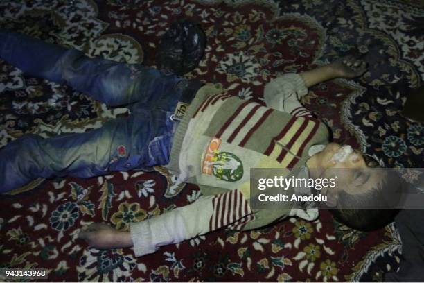 Dead body of a Syrian kid is seen after Assad regime forces allegedly conducted poisonous gas attack to Duma town of Eastern Ghouta in Damascus,...
