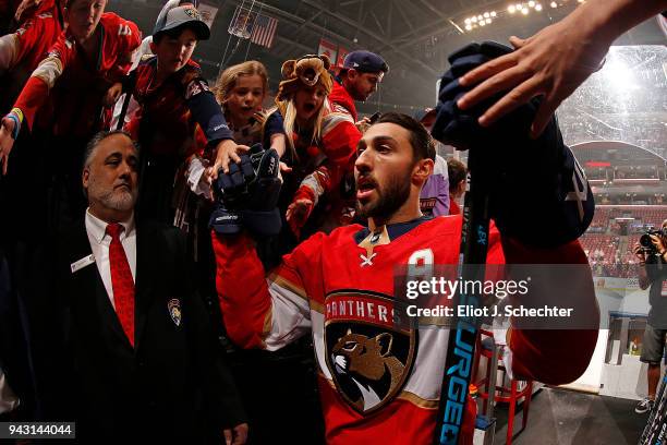 Vincent Trocheck of the Florida Panthers heads back to the dressing room after warm ups prior to the start of the game against the Buffalo Sabres at...