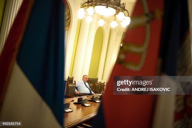 In this photograph taken on March 29 Serbian Radical Party leader, Vojislav Seselj speaks during an interview with AFP in Belgrade. Vojislav Seselj...