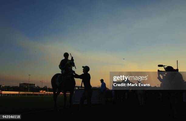 Kerrin McEvoy on Luvaluva returns to scale after winning race 10 during day one of The Championships at Royal Randwick Racecourse on April 7, 2018 in...