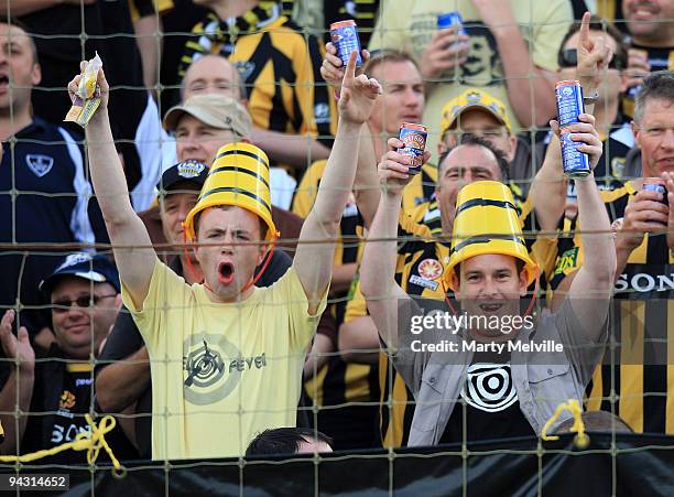 Phoenix fans cheer during the round 18 A-League match between the Wellington Phoenix and Sydney FC at FMG Stadium on December 12, 2009 in Palmerston...