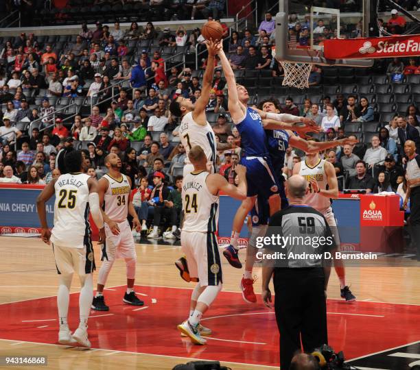 Sam Dekker of the LA Clippers dunks against the Denver Nuggets on April 7, 2018 at STAPLES Center in Los Angeles, California. NOTE TO USER: User...