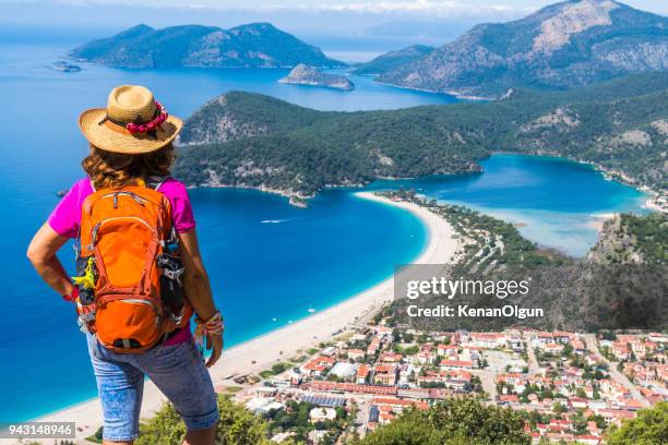 hiking on ancient lycian way. - the lycian way in turkey stock pictures, royalty-free photos & images