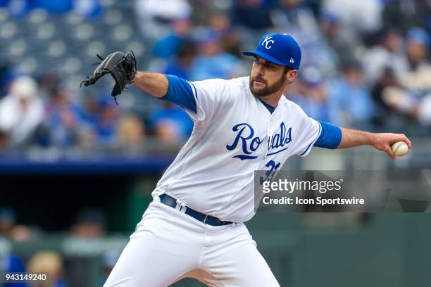 Kansas City Royals relief pitcher Brian Flynn on the mound during the major league opening day game against the Chicago White Sox on March 29, 2018...