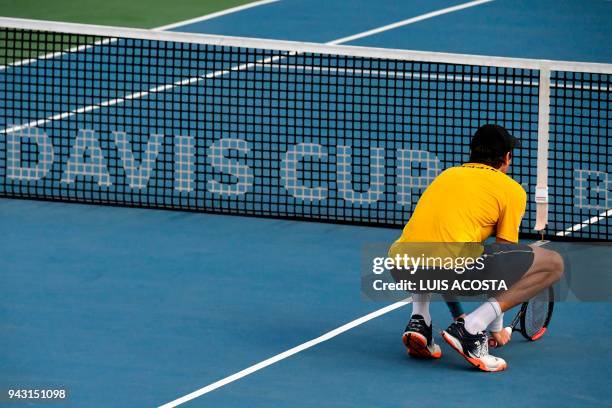 Brazilian tennis player Marcelo Demoliner during their Americas Zone Group I, 2nd round Davis Cup tennis doubles match against Colombian tennis...