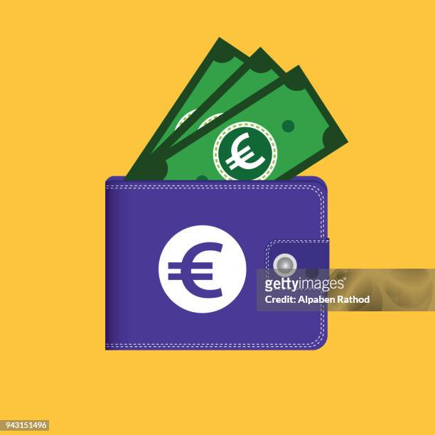 ilustraciones, imágenes clip art, dibujos animados e iconos de stock de vector icono de euro de dinero y cartera - gold purse