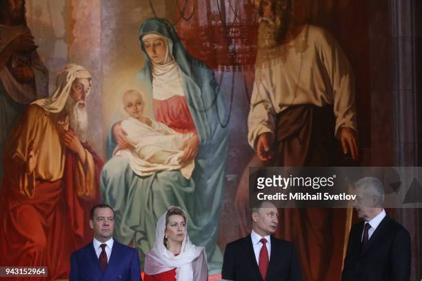 Russian President Vladimir Putin , Prime Minister Dmitry Medvedev , his wife Svetlana Medvedeva and Moscow's Mayor Sergey Sobyanin attend the...