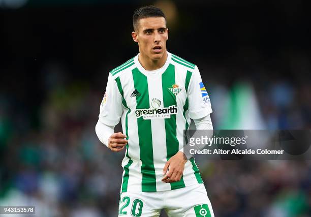 Cristian Tello of Real Betis Balompie looks on during the La Liga match between Real Betis and Eibar at Estadio Benito Villamarin on April 7, 2018 in...