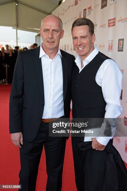 Mario Basler and Juergen Milski attend the 'Goldene Sonne 2018' Award by Sonnenklar.TV on April 7, 2018 in Kalkar, Germany.