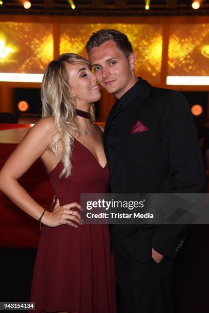 Annemarie Eilfeld and her boyfriend Tim attend the 'Goldene Sonne 2018' Award by Sonnenklar.TV on April 7, 2018 in Kalkar, Germany.