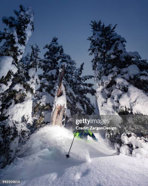 powder skiing - heli skiing stock pictures, royalty-free photos & images