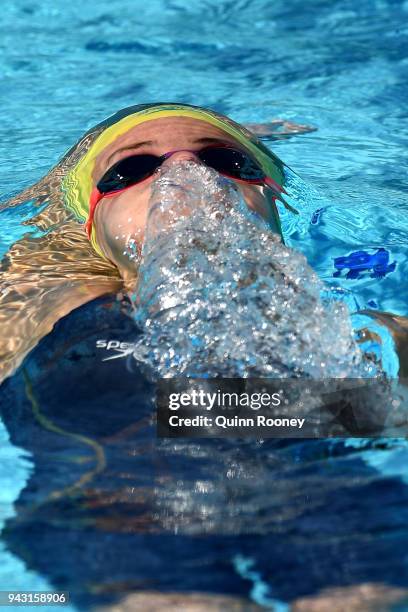 Kaylee McKeown of Australia competes during the Women's 200m Backstroke - Heat 1 on day four of the Gold Coast 2018 Commonwealth Games at Optus...