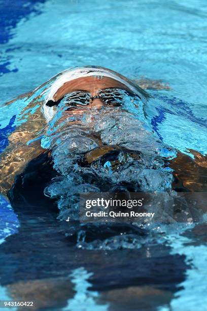 Kylie Masse of Canada competes during the Women's 200m Backstroke - Heat 2 on day four of the Gold Coast 2018 Commonwealth Games at Optus Aquatic...