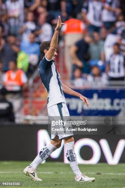 Jose Maria Basanta of Monterrey celebrates after scoring his teams second goal during the 14th round match between Monterrey and Pumas UNAM as part...