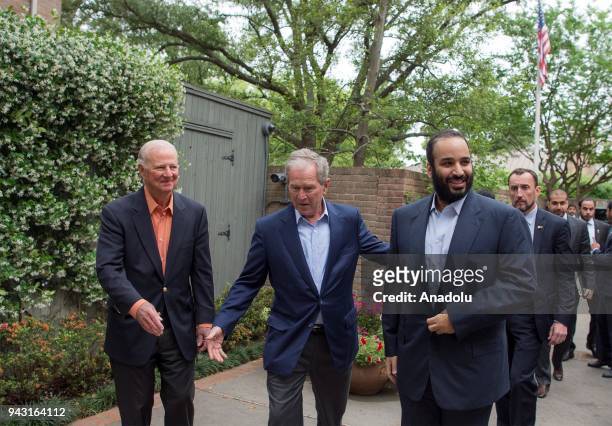 Crown Prince of Saudi Arabia Mohammed bin Salman Al Saud meets with 43rd U.S. President, George W. Bush and former Secretary of State James and White...