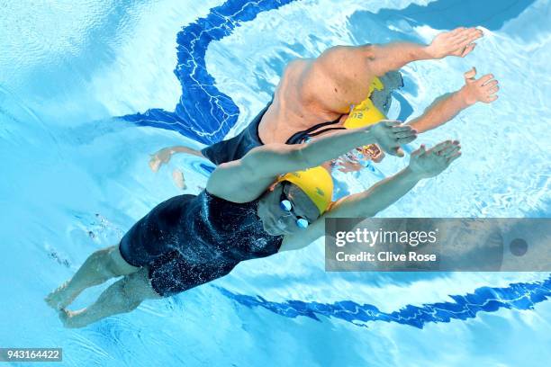 Bronte Campbell of Australia competes during the Women's 100m Freestyle Heat 4 on day four of the Gold Coast 2018 Commonwealth Games at Optus Aquatic...