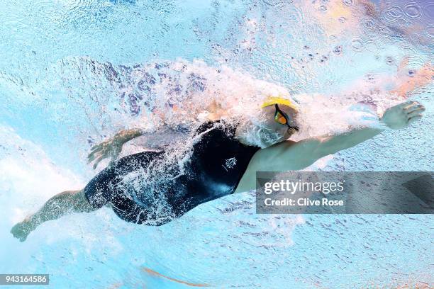 Bronte Campbell of Australia competes during the Women's 100m Freestyle Heat 4 on day four of the Gold Coast 2018 Commonwealth Games at Optus Aquatic...