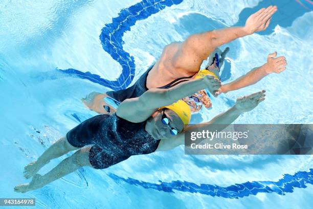Cate Campbell of Australia competes during the Women's 100m Freestyle Heat 5 on day four of the Gold Coast 2018 Commonwealth Games at Optus Aquatic...
