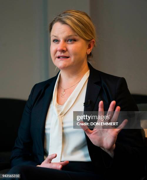 Lisa Marsch, of the Geisel School of Medicine at Dartmouth, answers questions about heroin and synthetic drug abuse March 29, 2018 in Hanover, New...