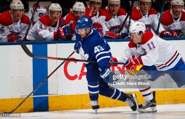 Nazem Kadri of the Toronto Maple Leafs skates against Brendan Gallagher of the Montreal Canadiens during the second period at the Air Canada Centre...