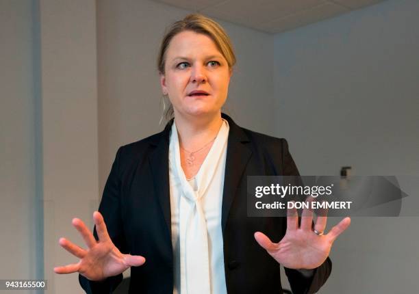 Lisa Marsch, of the Geisel School of Medicine at Dartmouth, answers questions about heroin and synthetic drug abuse March 29, 2018 in Hanover, New...