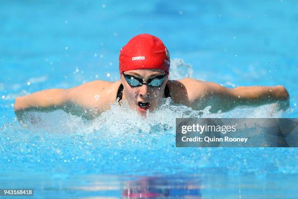 Siobhan Marie O'Connor of England competes during the Women's 200m Individual Medley Heat 2 on day four of the Gold Coast 2018 Commonwealth Games at...