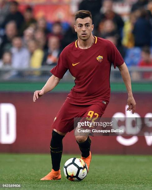 Stephan El Shaarawy of AS Roma in action during the serie A match between AS Roma and ACF Fiorentina at Stadio Olimpico on April 7, 2018 in Rome,...