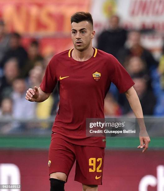 Stephan El Shaarawy of AS Roma in action during the serie A match between AS Roma and ACF Fiorentina at Stadio Olimpico on April 7, 2018 in Rome,...