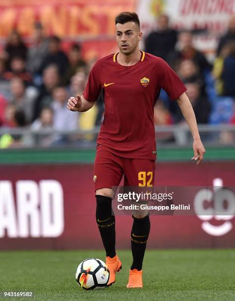 Stephan El Shaarawy of AS Roma in action during the serie A match between AS Roma and ACF Fiorentina at Stadio Olimpico on April 7, 2018 in Rome,...