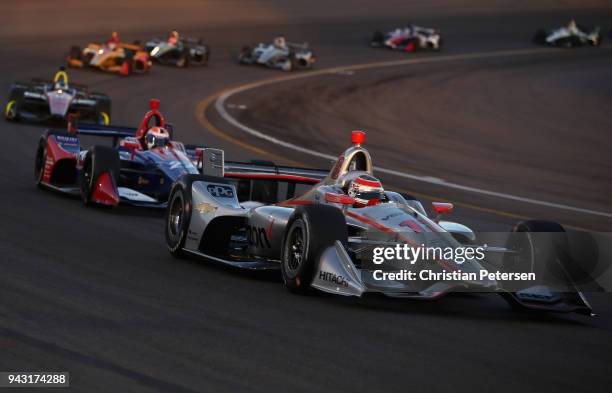 Will Power driver of the Team Penske Chevrolet IndyCar leads the pack during the Verizon IndyCar Series Phoenix Grand Prix at ISM Raceway on April 7,...