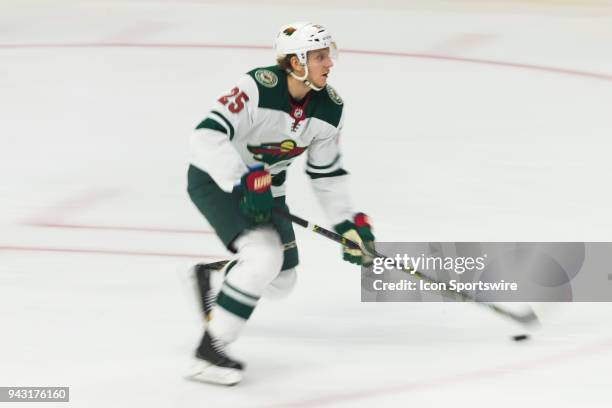 Minnesota Wild defenseman Jonas Brodin during an NHL regular season game against the Los Angeles Kings on April 5 at the Staples Center in Los...