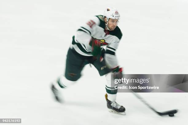 Minnesota Wild defenseman Carson Soucy during an NHL regular season game against the Los Angeles Kings on April 5 at the Staples Center in Los...