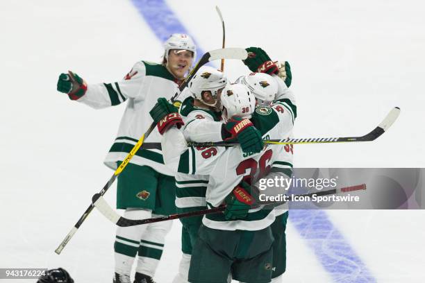 Minnesota Wild defenseman Nick Seeler celebrates a goal during an NHL regular season game against the Los Angeles Kings on April 5 at the Staples...