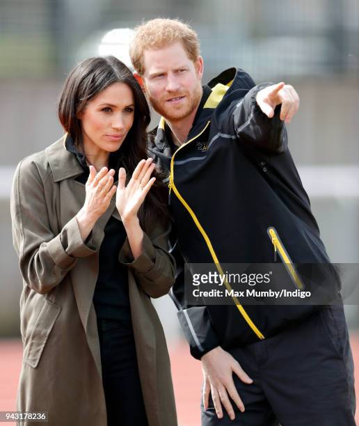 Meghan Markle and Prince Harry attend the UK Team Trials for the Invictus Games Sydney 2018 at the University of Bath on April 6, 2018 in Bath,...