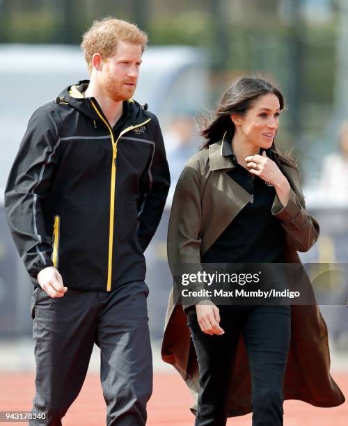 Prince Harry and Meghan Markle attend the UK Team Trials for the Invictus Games Sydney 2018 at the University of Bath on April 6, 2018 in Bath,...