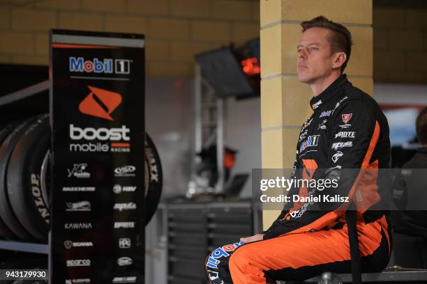 James Courtney driver of the Mobil 1 Boost Mobile Racing Holden Commodore ZB looks on during qalifying for race 2 of the Supercars Tasmania...