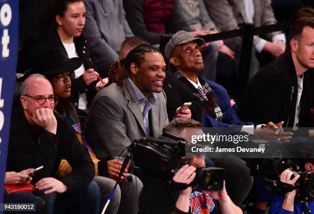 Latrell Sprewell attends New York Knicks Vs Milwaukee Bucks game at Madison Square Garden on April 7, 2018 in New York City.