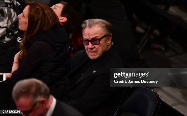 Harvey Keitel attends New York Knicks Vs Milwaukee Bucks game at Madison Square Garden on April 7, 2018 in New York City.