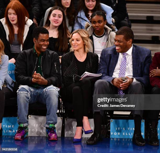 Chris Rock and Bernard King attend New York Knicks Vs Milwaukee Bucks game at Madison Square Garden on April 7, 2018 in New York City.