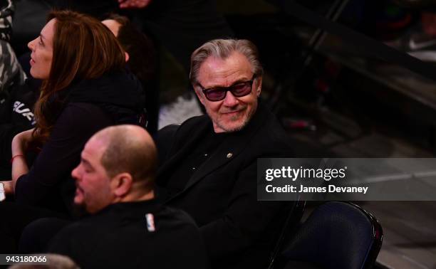 Harvey Keitel attends New York Knicks Vs Milwaukee Bucks game at Madison Square Garden on April 7, 2018 in New York City.