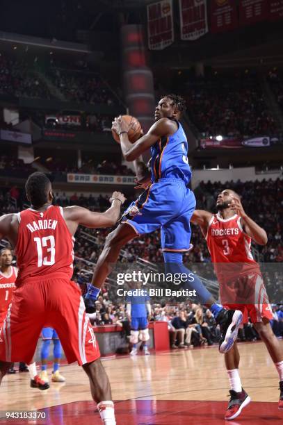 Jerami Grant of the Oklahoma City Thunder handles the ball against the Houston Rockets on April 7, 2018 at the Toyota Center in Houston, Texas. NOTE...