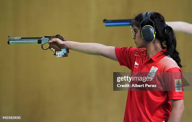 Manu Bhaker of India competes in the Women's 10m Air Pistol Final during Shooting on day four of the Gold Coast 2018 Commonwealth Games at Belmont...