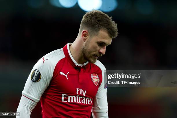 Aaron Ramsey of Arsenal looks on during the UEFA UEFA Europa League Quarter-Final first leg match between Arsenal FC and CSKA Moskva at Emirates...