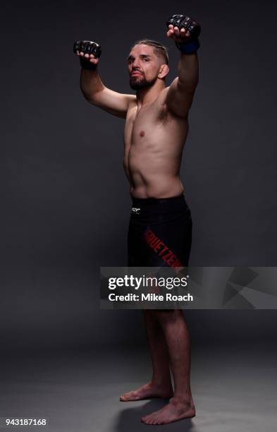 Calvin Kattar poses for a portrait backstage after his victory over Joe Lauzon during the UFC 223 event inside Barclays Center on April 7, 2018 in...